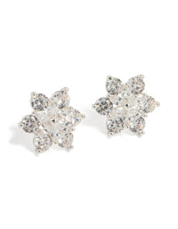 Silver Plated Cubic Zirconia Flower Stud Earrings - link has visual effect only
