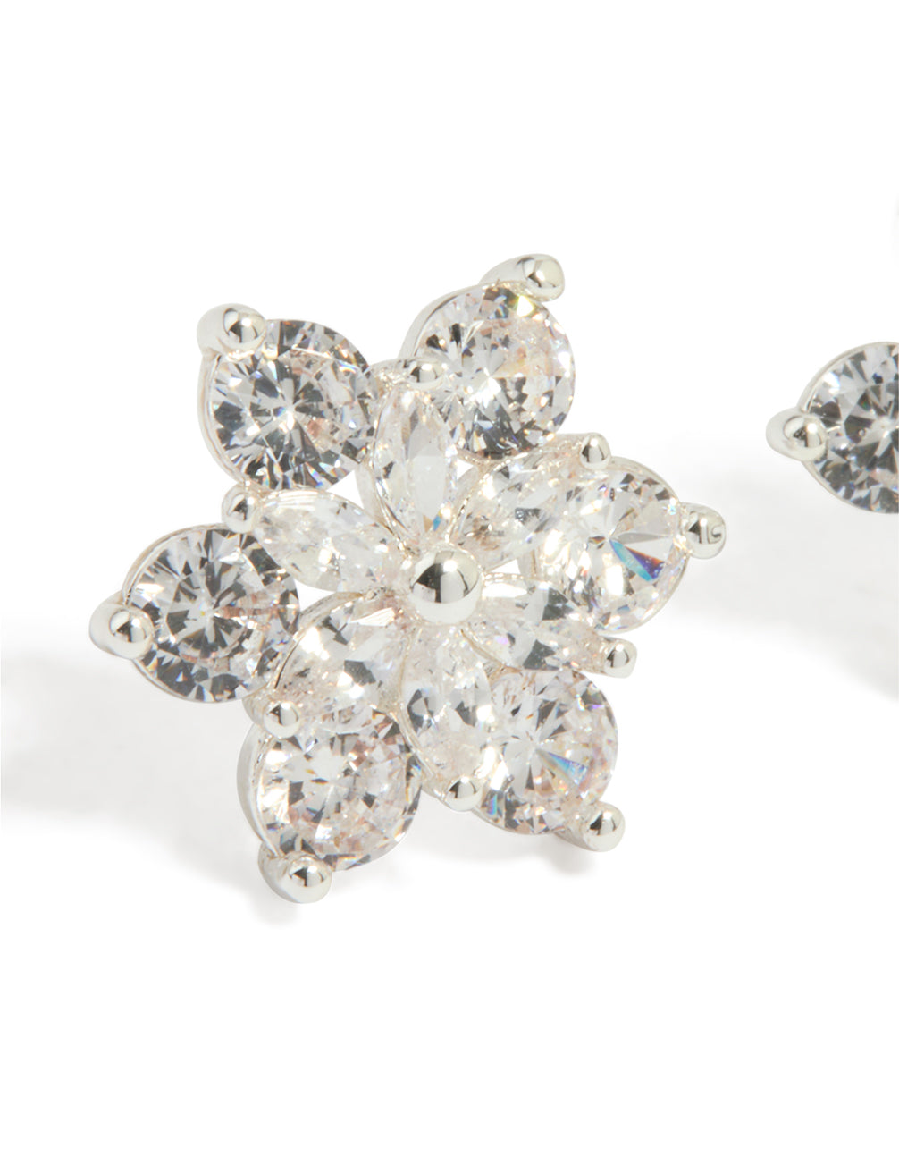 Silver Plated Cubic Zirconia Flower Stud Earrings