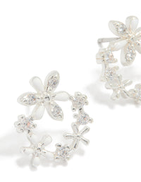 Silver Plated Cubic Zirconia Flower Wreath Stud Earrings - link has visual effect only