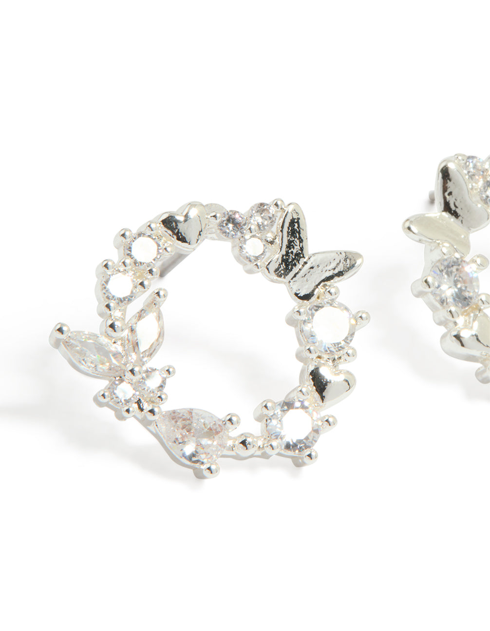 Silver Plated Cubic Zirconia Butterfly Wreath Earrings