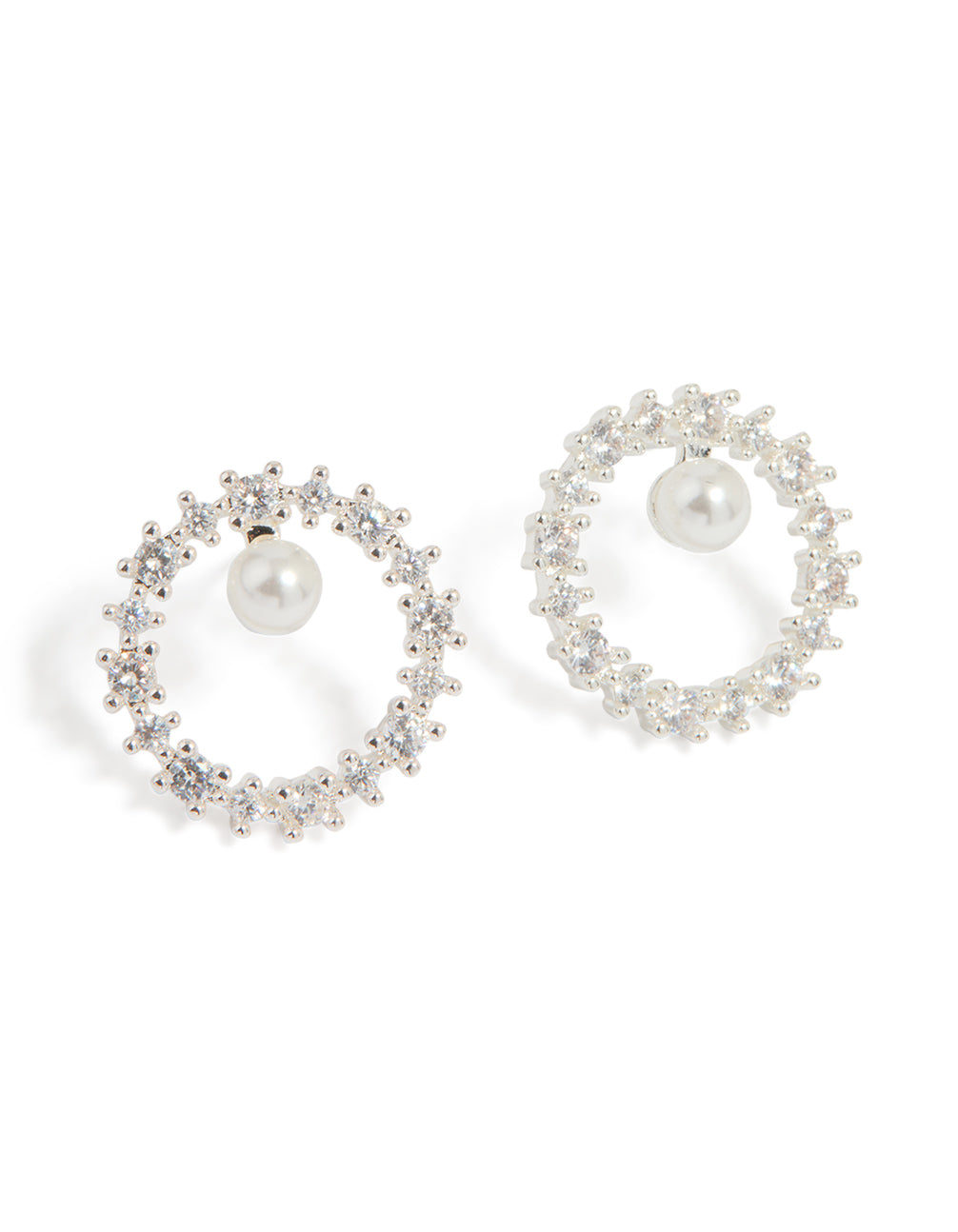 Silver Plated Cubic Zirconia Pearl Wreath Earrings