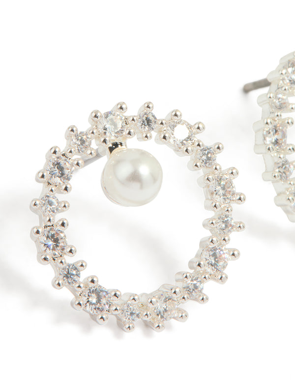 Silver Plated Cubic Zirconia Pearl Wreath Earrings