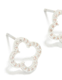 Silver Plated Cubic Zirconia Flower Outline Stud Earrings - link has visual effect only