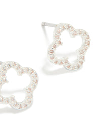 Silver Plated Cubic Zirconia Flower Outline Stud Earrings - link has visual effect only