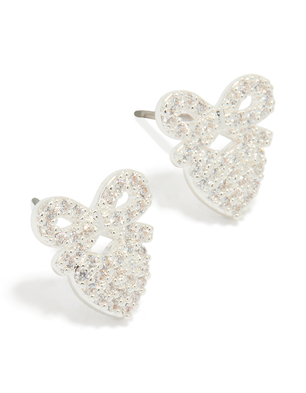 Silver Plated Cubic Zirconia Bow & Heart Drop Earrings