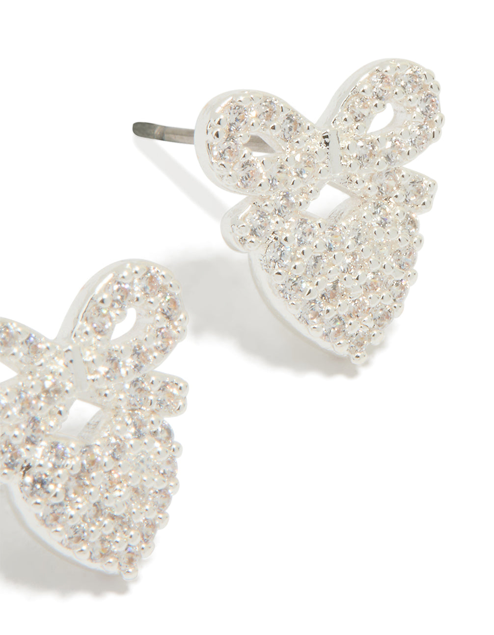 Silver Plated Cubic Zirconia Bow & Heart Drop Earrings