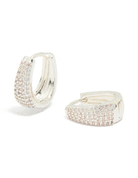 Silver Plated Cubic Zirconia Pave Classic Hoop Earrings - link has visual effect only