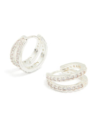 Silver Plated Cubic Zirconia Pave Double Mini Hoop Earrings - link has visual effect only