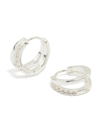 Silver Plated Cubic Zirconia Double Layered Hoop Earrings - link has visual effect only