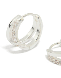 Silver Plated Cubic Zirconia Double Layered Hoop Earrings - link has visual effect only