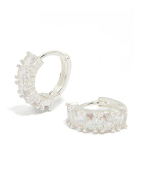 Silver Plated Cubic Zirconia Oval Huggie Earrings - link has visual effect only