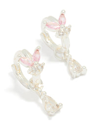 Silver Plated Pink Cubic Zirconia Butterfly Drop Huggie Earrings - link has visual effect only