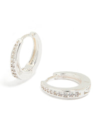 Silver Plated Cubic Zirconia Graduated Huggie Hoop Earrings - link has visual effect only