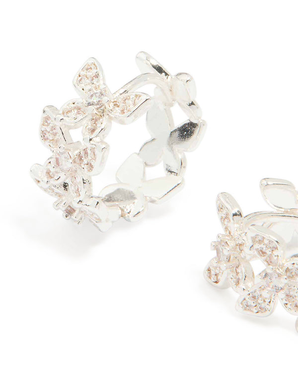 Silver Plated Cubic Zirconia Butterfly Huggie Earrings
