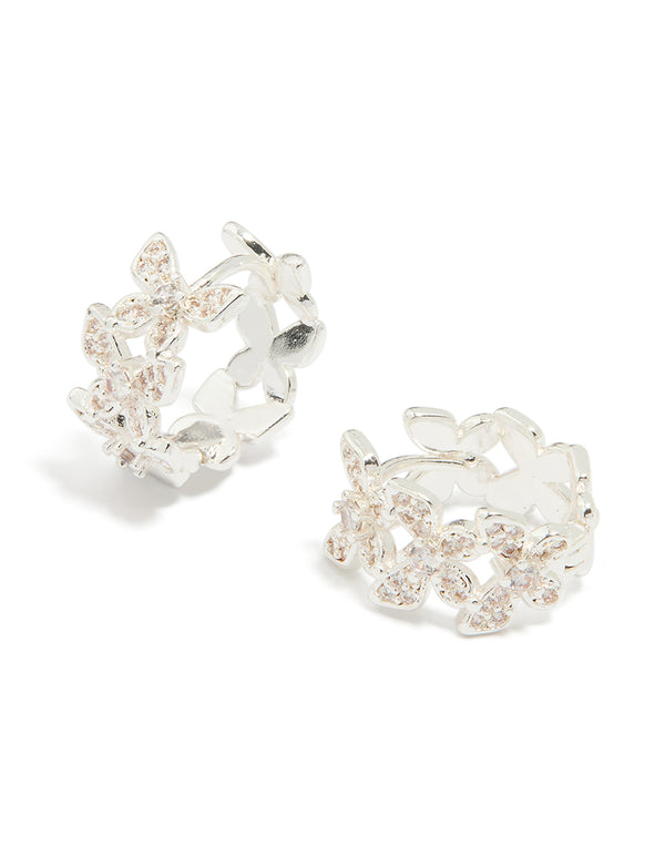 Silver Plated Cubic Zirconia Butterfly Huggie Earrings