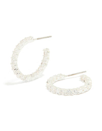 Silver Plated Cubic Zirconia Medium Round Hoop Earrings - link has visual effect only