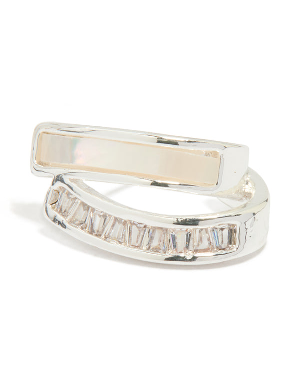 Silver Plated Cubic Zirconia & Mother Of Pearl Jacket Earrings