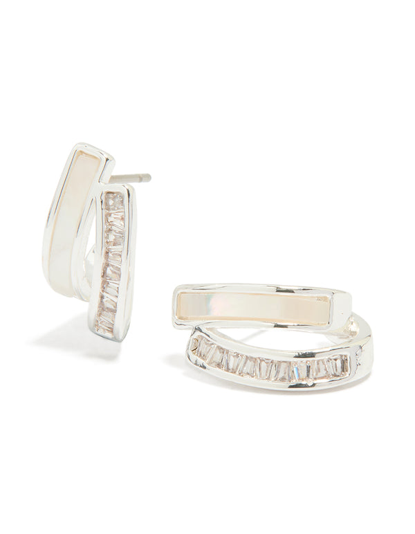 Silver Plated Cubic Zirconia & Mother Of Pearl Jacket Earrings