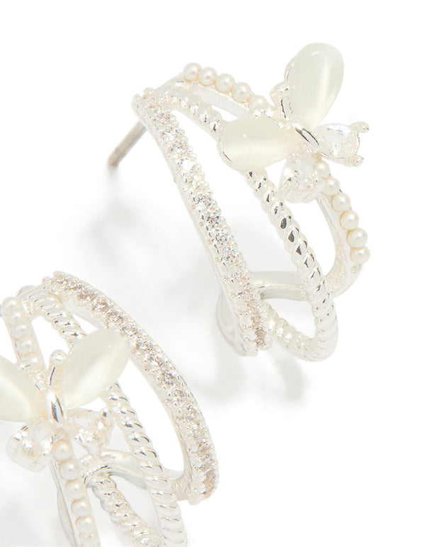 Silver Plated Pave Crystal Butterfly Jacket Earrings