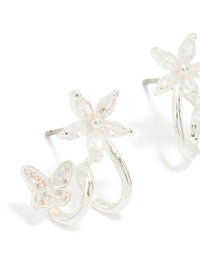 Silver Plated Cubic Zirconia Flower Butterfly Ear Jacket Earrings - link has visual effect only
