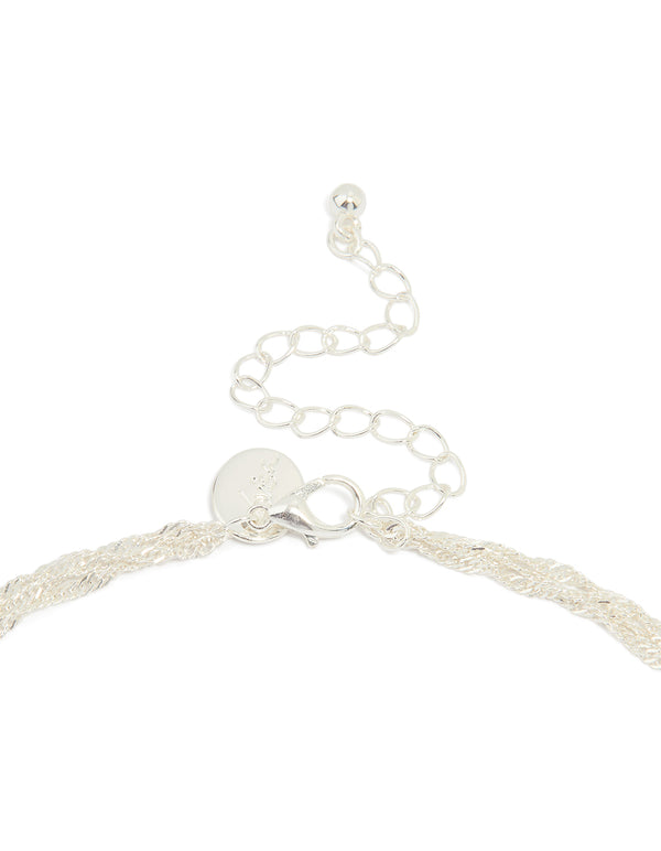 Silver Plated Round Cubic Zirconia Trio Layered Necklace