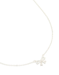 Silver Plated Cubic Zirconia Small Bow Pendant Necklace - link has visual effect only