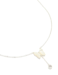 Silver Plated Mother Of Pearl & Cubic Zirconia Butterfly Y-Necklace - link has visual effect only