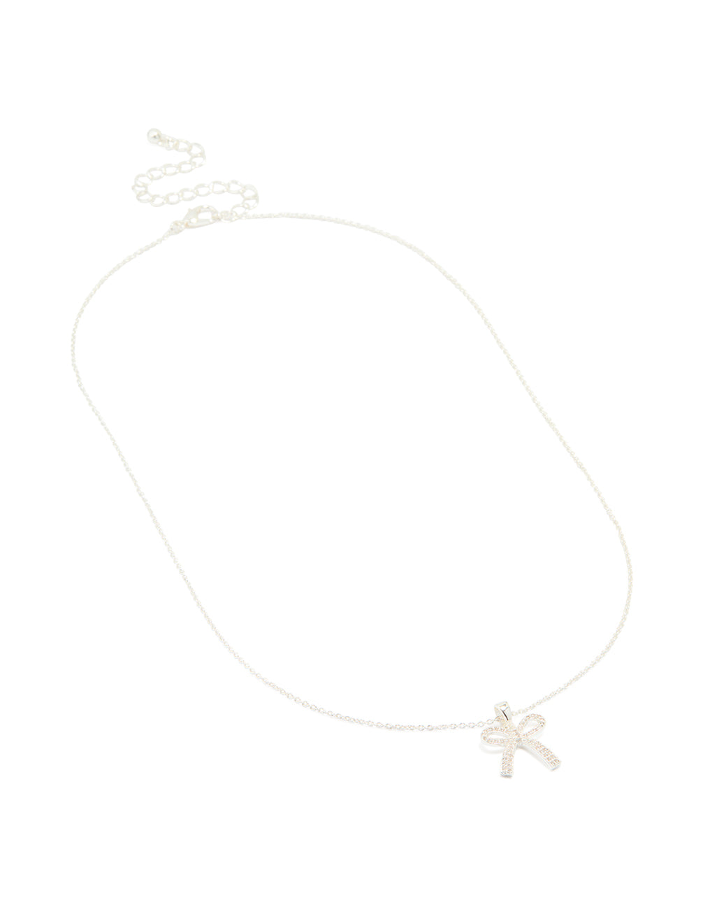 Silver Plated Cubic Zirconia Pave Chunky Bow Necklace