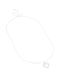 Silver Plated Cubic Zirconia Heart & Bow Pendant Necklace - link has visual effect only