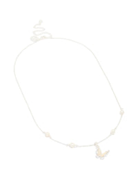 Silver Plated Cubic Zirconia Pearl Butterfly Necklace - link has visual effect only