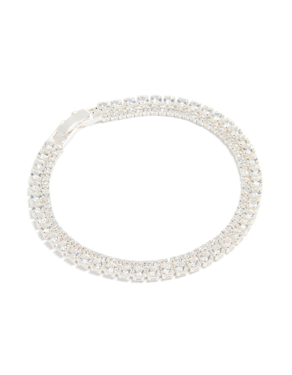 Silver Plated Cubic Zirconia Double Row Tennis Bracelet
