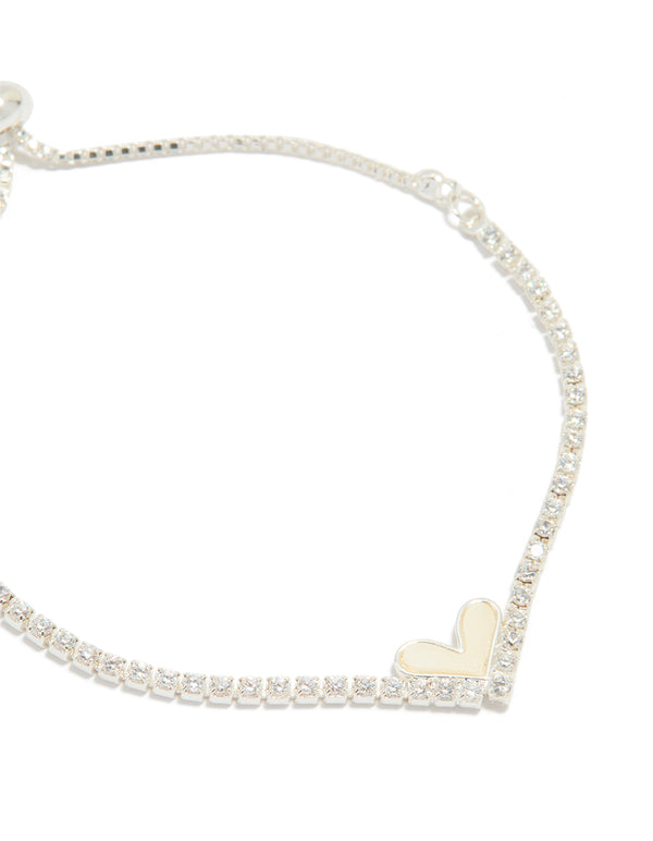 Silver Plated Cubic Zirconia Mini Heart Toggle Bracelet
