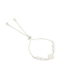 Silver Plated Cubic Zirconia & Pearl Flower Toggle Bracelet - link has visual effect only