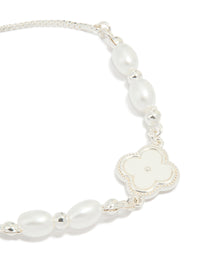 Silver Plated Cubic Zirconia & Pearl Flower Toggle Bracelet - link has visual effect only