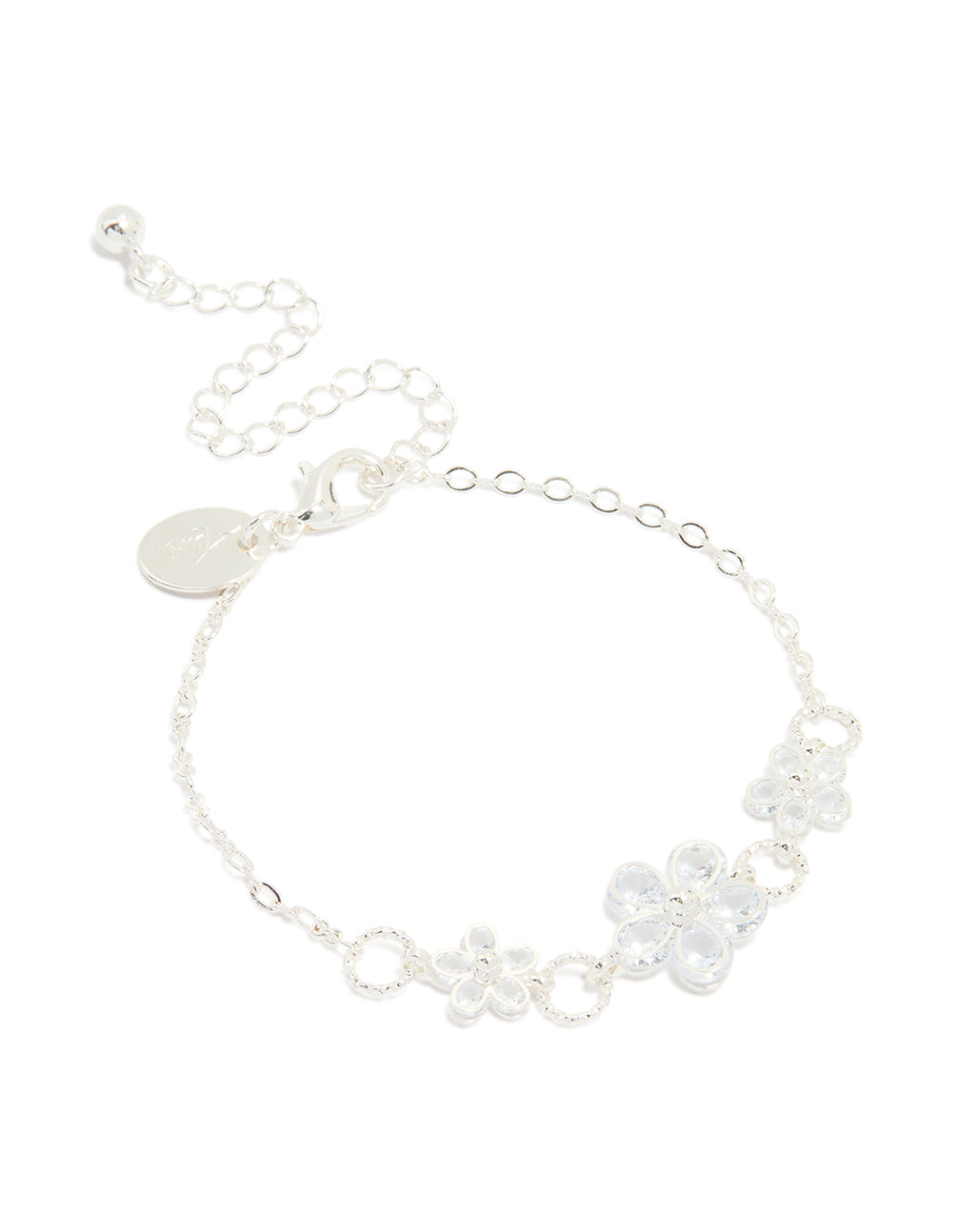Silver Plated Cubic Zirconia Flower Station Bracelet