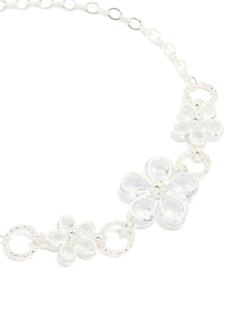 Silver Plated Cubic Zirconia Flower Station Bracelet