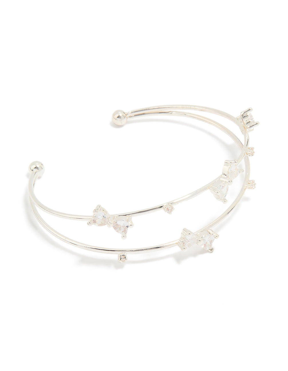 Silver Plated Cubic Zirconia Double Row Wrist Cuff