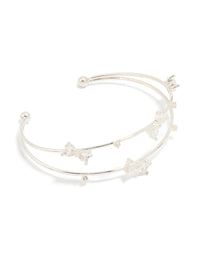 Silver Plated Cubic Zirconia Double Row Wrist Cuff - link has visual effect only