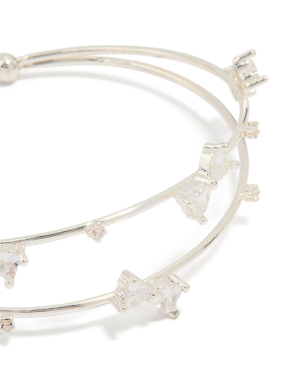 Silver Plated Cubic Zirconia Double Row Wrist Cuff