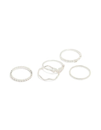 Silver Plated Dainty Cubic Zirconia & Plain Rings 5-Pack - link has visual effect only