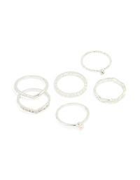 Silver Plated Diamante Twist & Dip Rings 6-Pack - link has visual effect only