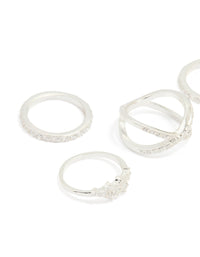 Silver Plated Mixed Diamante Cross Rings 5-Pack - link has visual effect only