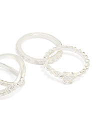 Silver Plated Mixed Diamante Cross Rings 5-Pack - link has visual effect only