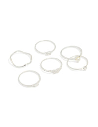 Silver Plated Cubic Zirconia & Pearl Cluster Rings 6-Pack - link has visual effect only