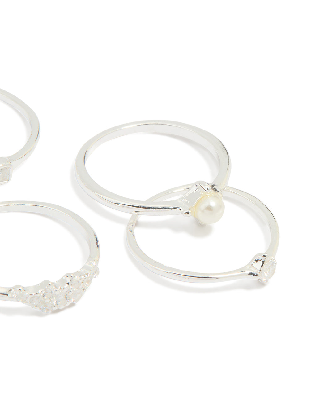 Silver Plated Cubic Zirconia & Pearl Cluster Rings 6-Pack