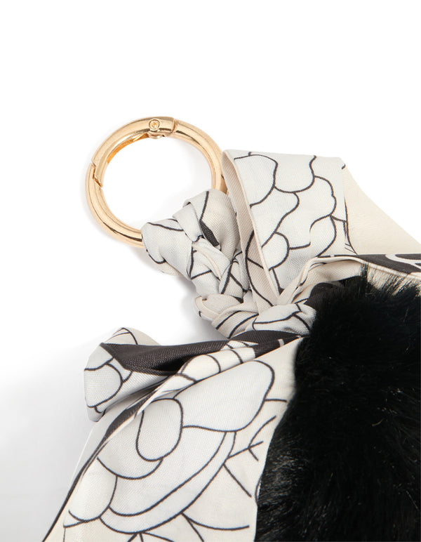 Black Fluffy & Fabric Bow Scarf Key Chain