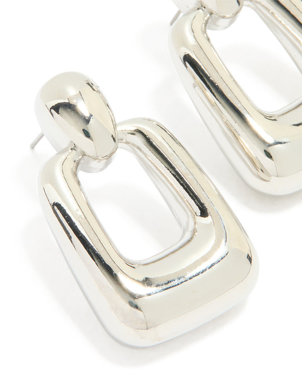 Silver Chunky Rectangle Drop Earrings