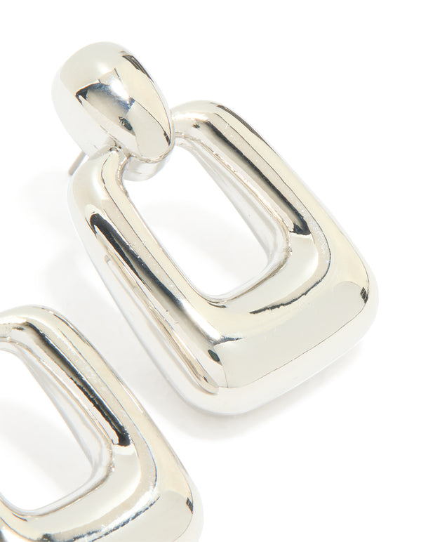 Silver Chunky Rectangle Drop Earrings