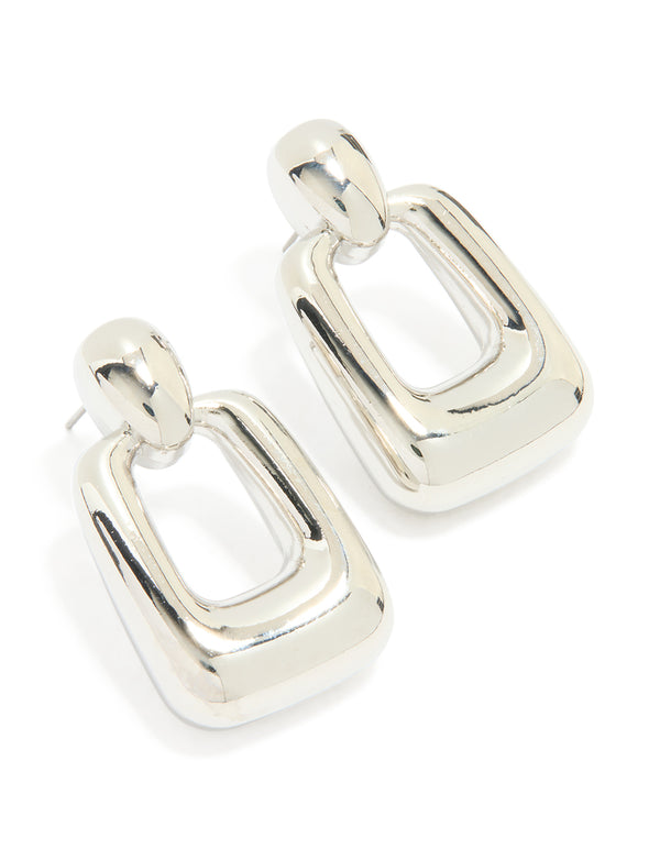 Silver Chunky Rectangle Drop Earrings