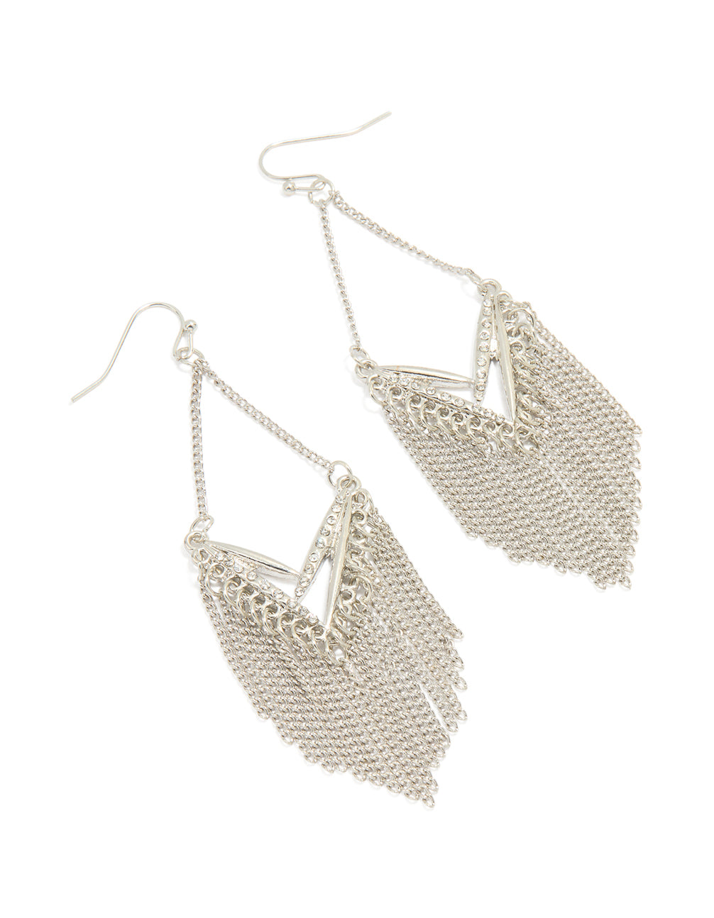 Silver Diamante Tassel Kite Earrings